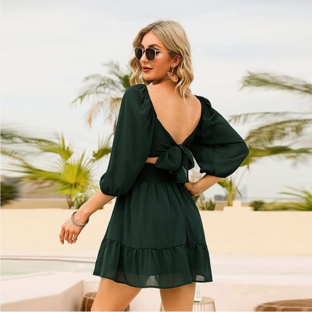 Amazon Women's Dark Green Tie-Back Mini Dress